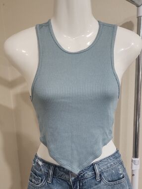 Gilly Hicks Ribbed Point-Hem Tank Top - Dusty Blue
